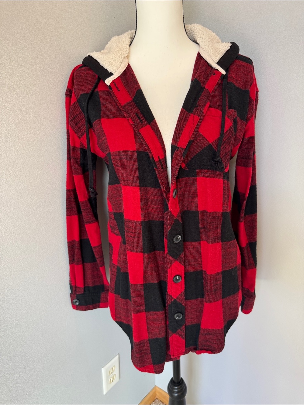 Maurices Red and Black Buffalo Plaid Hoodie
